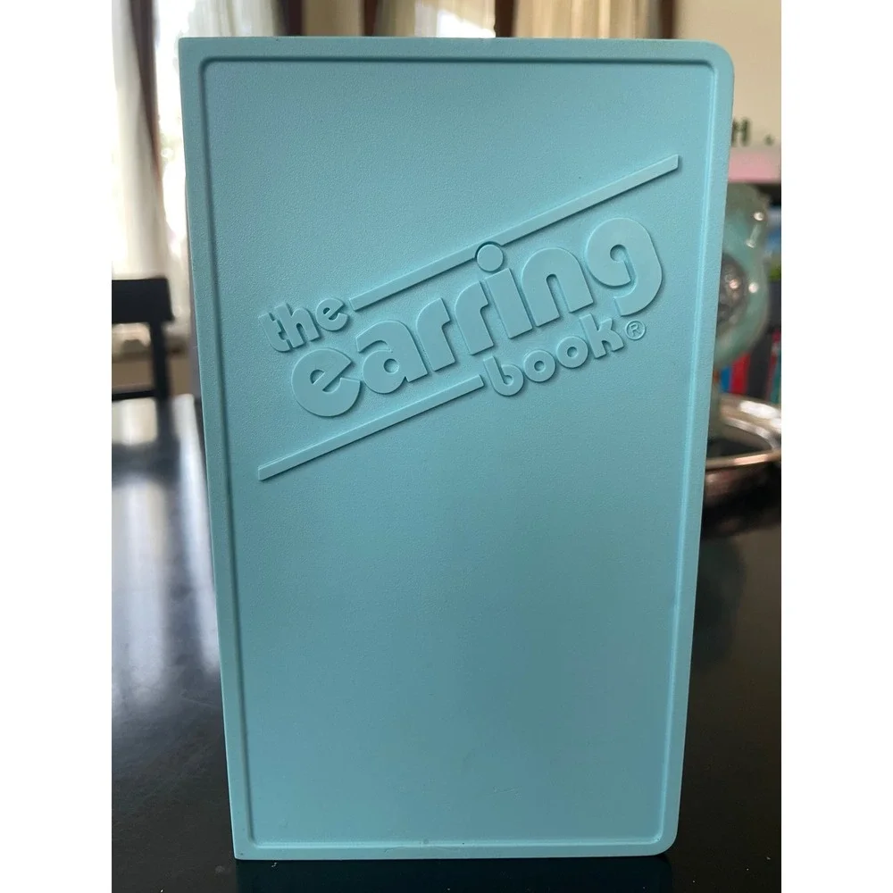 Vintage The Earring Book Jewelry Organizer Blue Plastic Storage Case Retro